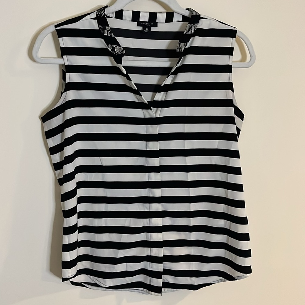 SP Ann Taylor Black Cream Striped Blouse